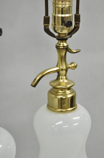 Mid Century Modern White Opaline Milk Glass Seltzer Bottle Table Lamps - a Pair