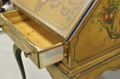 Antique English Adams Style Distress Hand Painted Narrow Secretary Writing Desk