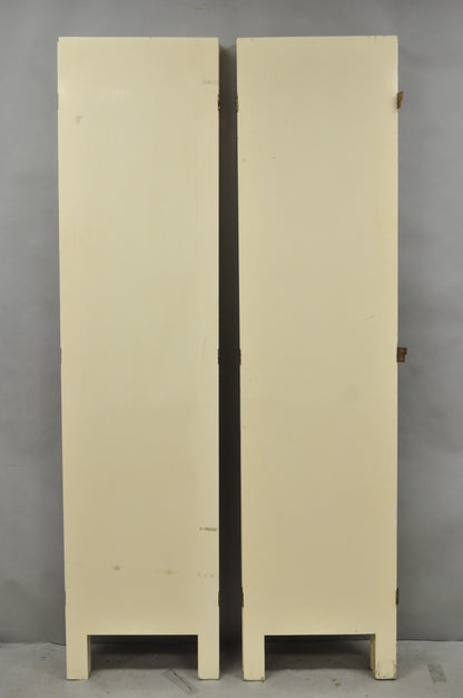 Vintage Oriental Fretwork Bone Lacquer Upholstered 6 Panel Room Divider Screen