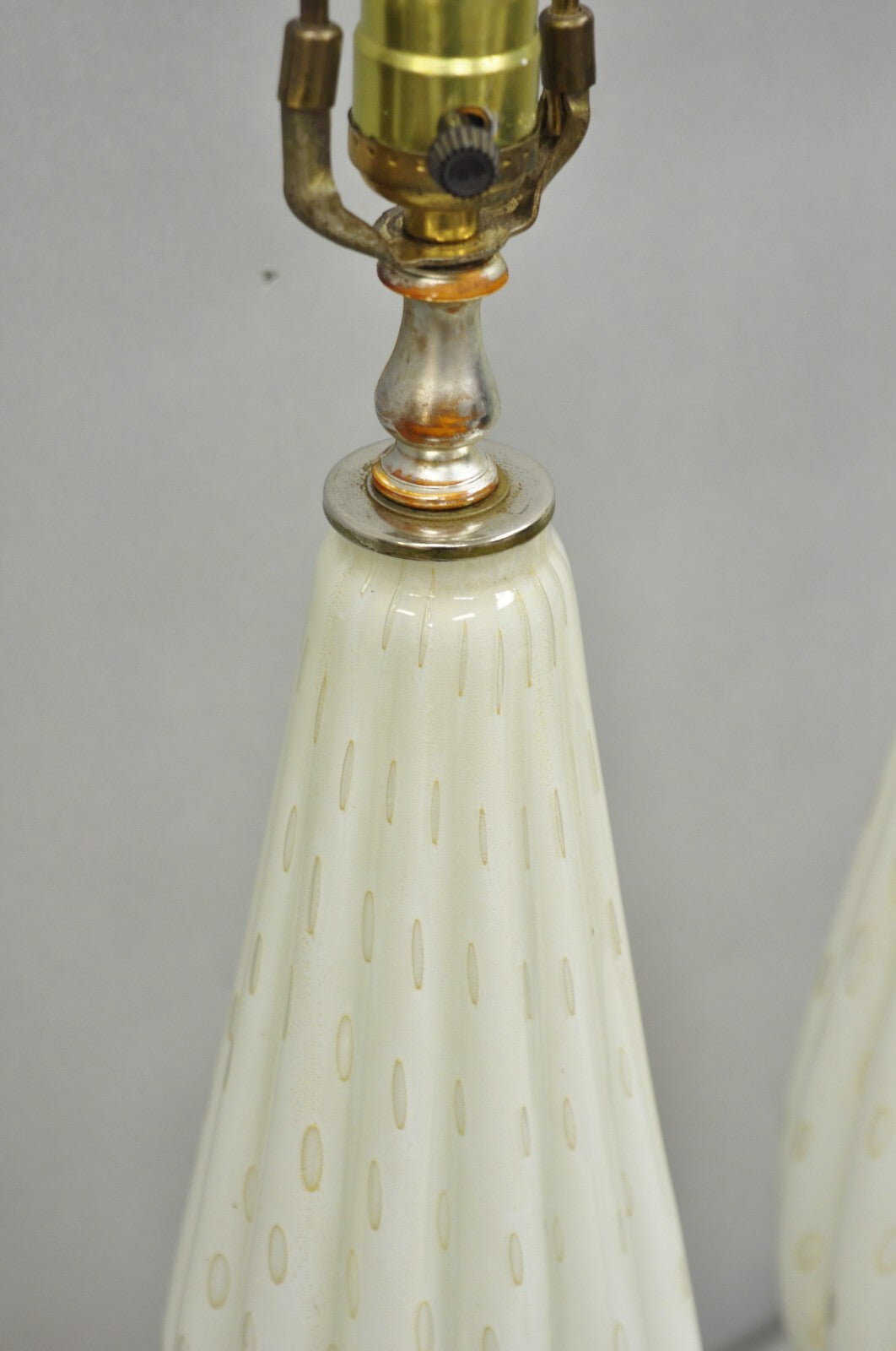 Vintage Mid Century Modern Italian Murano White Blown Glass Table Lamps - a Pair