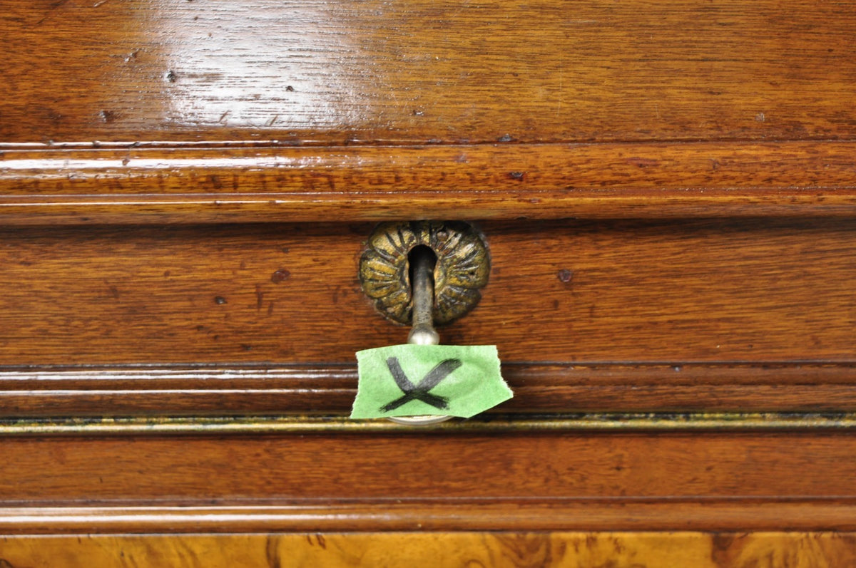 Antique Victorian Burl Walnut Slant Front Secretary Writing Desk with Mirror