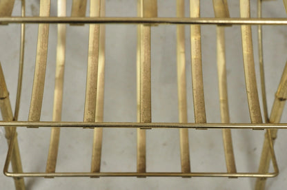 Vintage Hollywood Regency Gold Metal Faux Bamboo 3 Tier Magazine Rack Stand