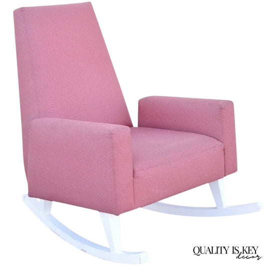 Mid Century Modern Style Wide Frame Sculptural Upholstered Rocker Rocking Chair