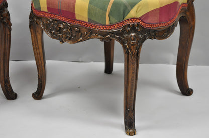 Antique French Country Louis XV Carved Walnut Cane Back Side Chairs - a Pair