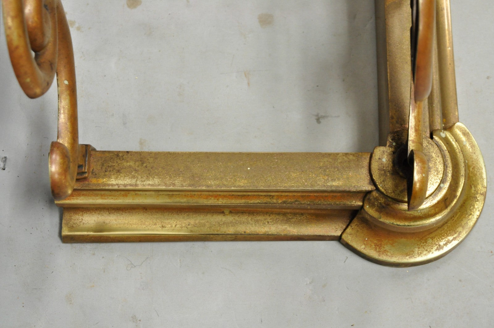Antique Victorian Art Nouveau Patinated Brass Scrolling 51" Fireplace Fender