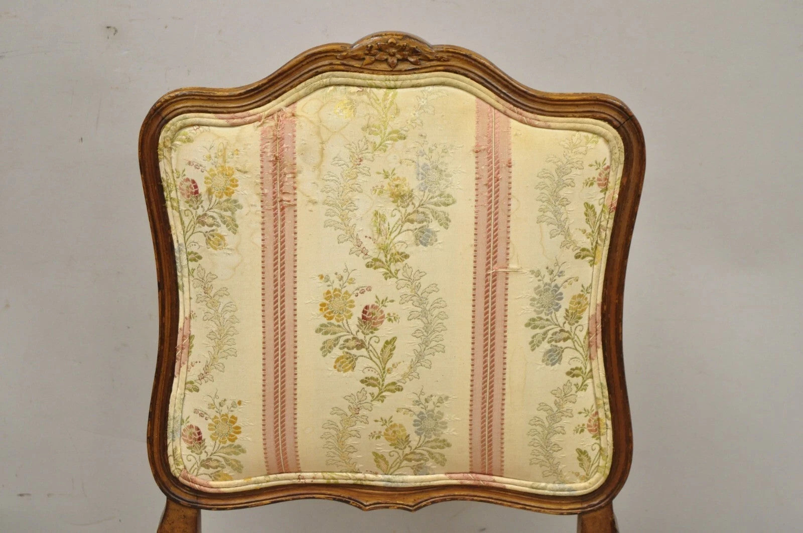 Vintage French Louis XV Style Small Boudoir Accent Side Chair w/ Pink Stripes
