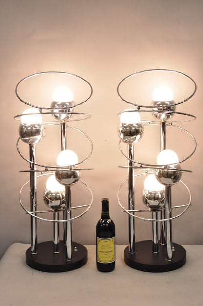 Vintage Mid Century Modern George Kovacs Spiral Chrome Ball Table Lamps - a Pair