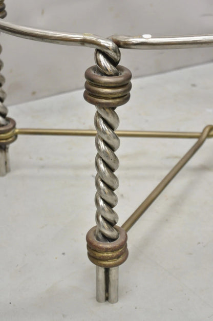 Vintage Italian Neoclassical Style Steel Bronze Twisted Metal Oval Coffee Table
