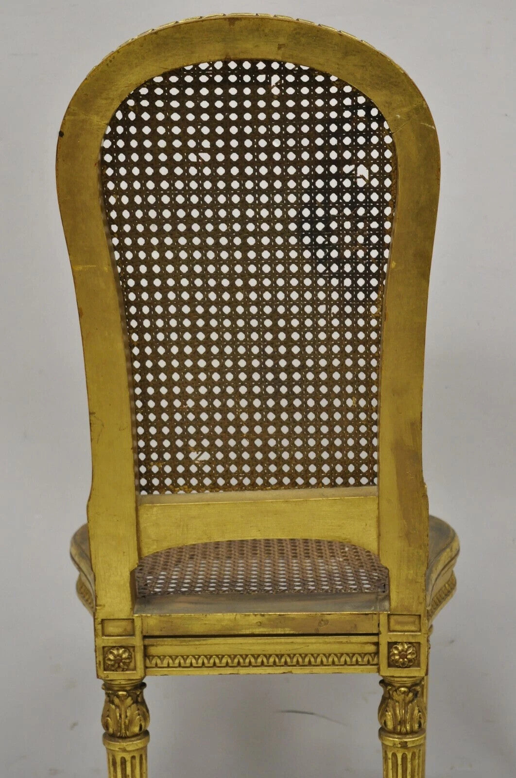 Antique French Louis XVI Style Gold Giltwood Cane Boudoir Vanity Side Chair