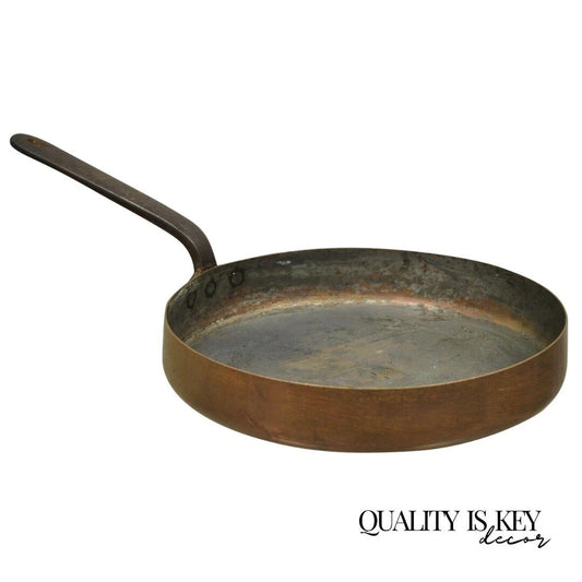 Antique French Country 11" Round Hand Forged Copper Sauce Pan Pot with Handle