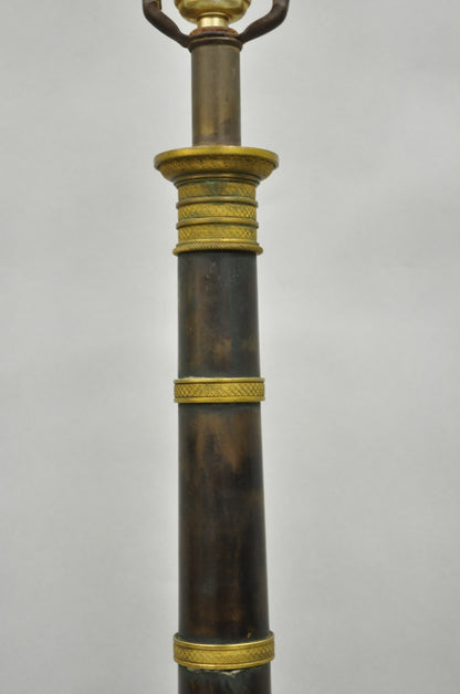 Antique French Empire Patinated Bronze Candlestick Column Bouillotte Table Lamp