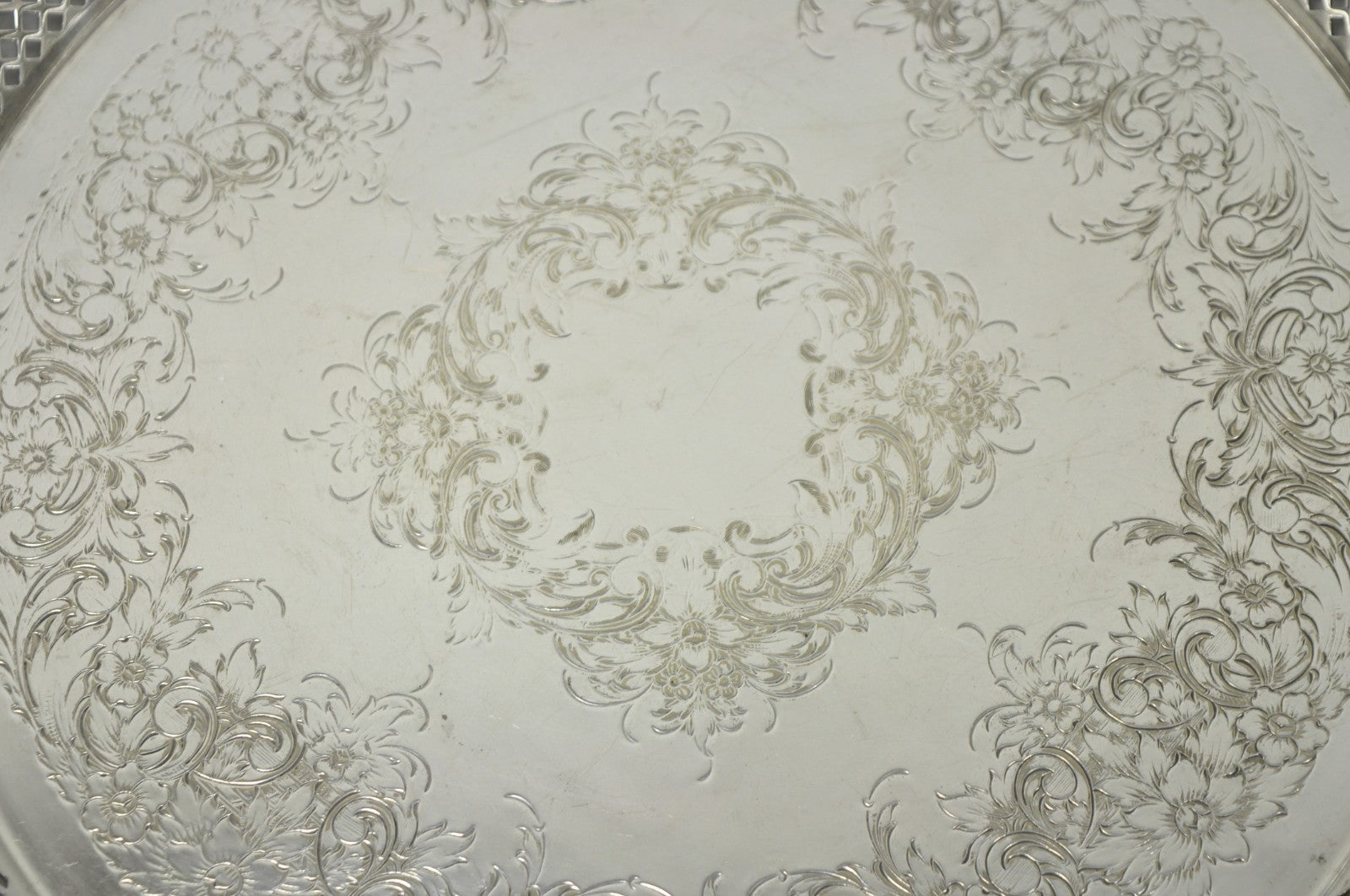 Vintage EG Webster & Son Silver Plated Grapevine Round Bar Serving Platter Tray