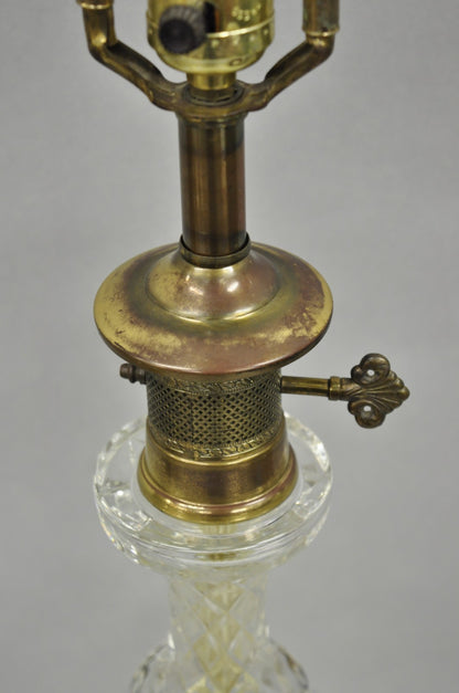 Vintage French Empire Style Crystal Glass Pineapple Column Brass Table Lamp