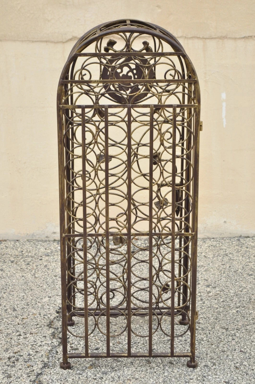 Mediterranean Style Wrought Iron 37 Wine Bottle Slot Holder Stand with Door