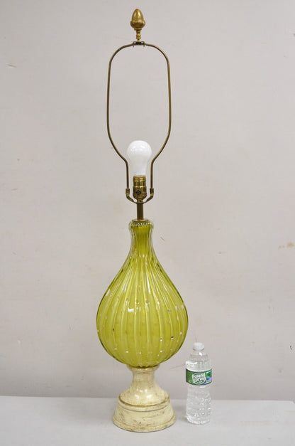 Vintage Mid Century Modern Italian Murano Green & Gold Blown Glass Table Lamp