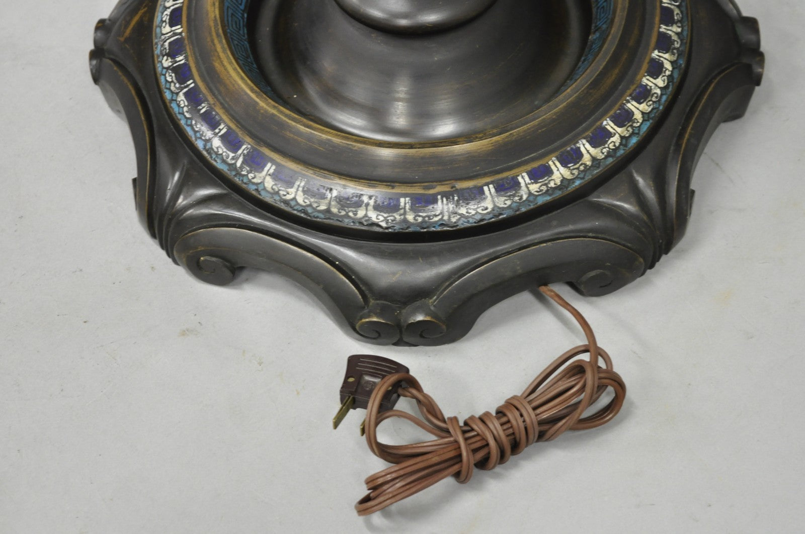 Antique Cloisonne Chinese Patinated Bronze Porcelain Enamel Pole Floor Lamp
