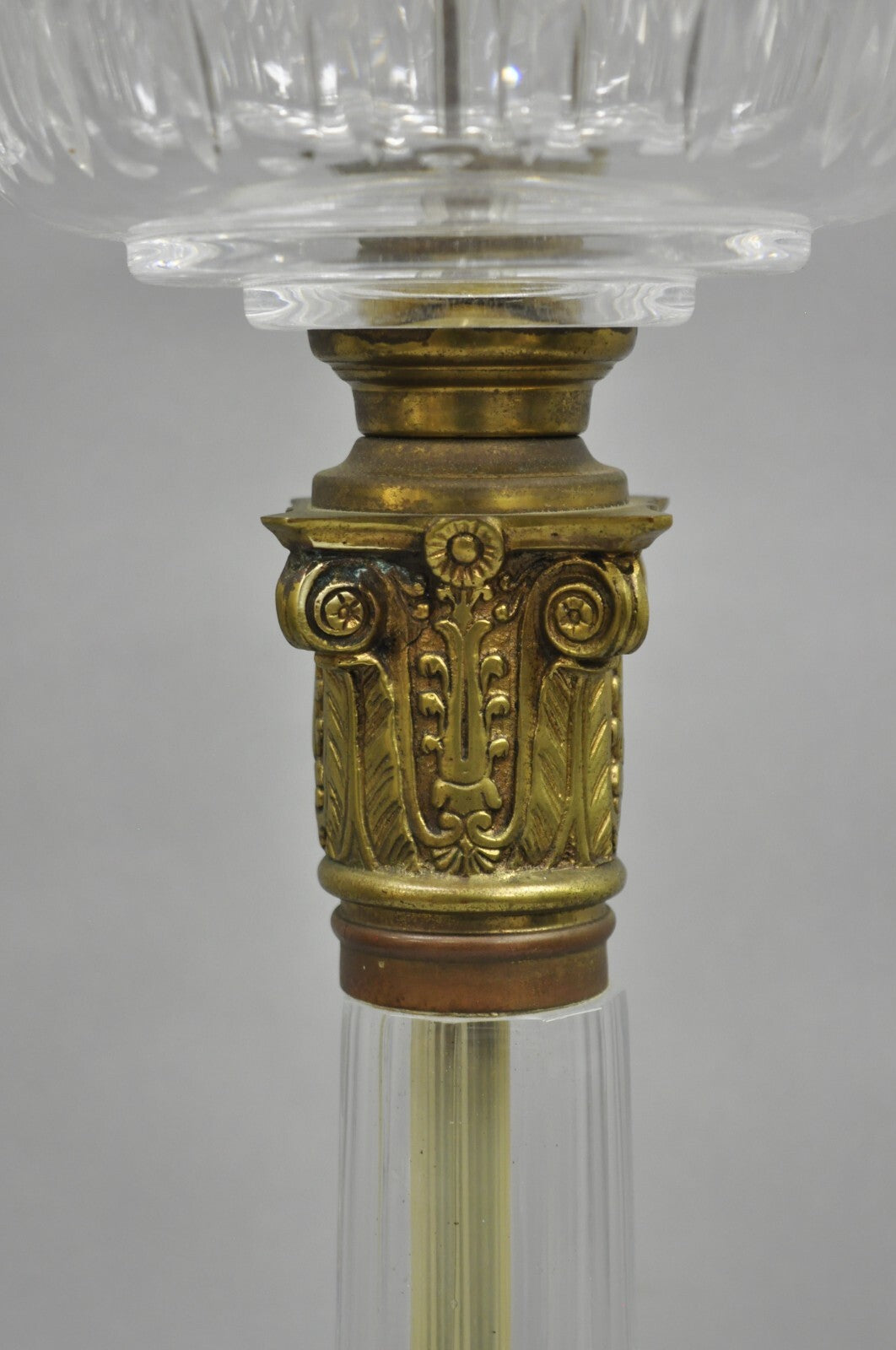 Antique Warren Kessler French Empire Crystal Glass Corinthian Column Table Lamp