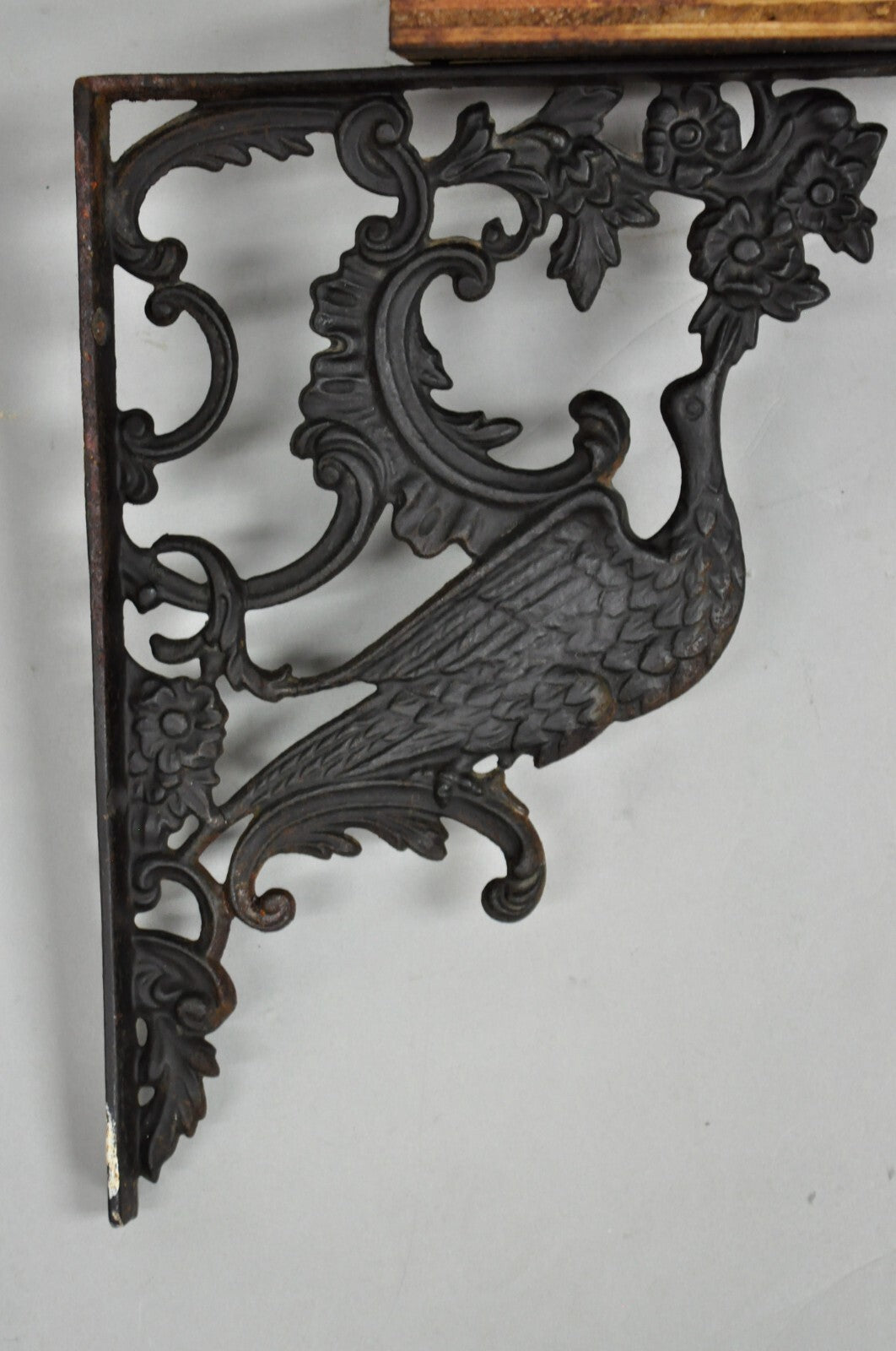 Antique Art Nouveau Cast Iron Figural Phoenix Bird Wall Shelf Brackets - a Pair