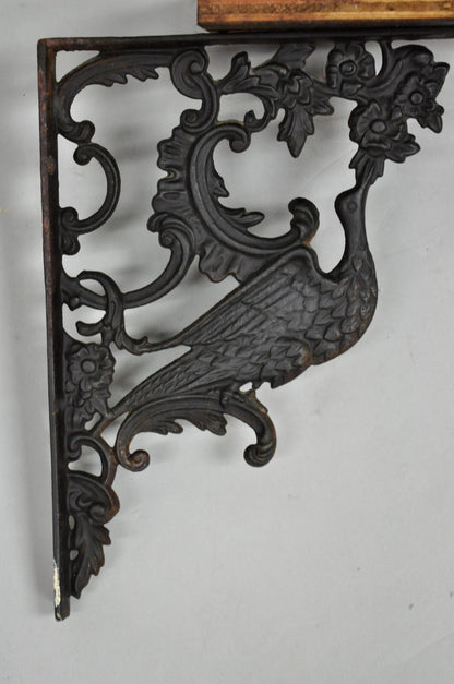 Antique Art Nouveau Cast Iron Figural Phoenix Bird Wall Shelf Brackets - a Pair