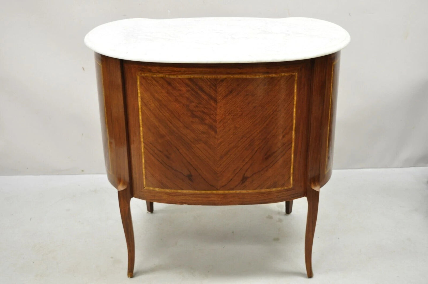 Antique French Louis XV Style Marble Top Bronze Ormolu Bombe Commode Nightstand