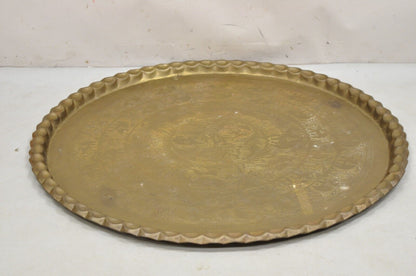 Vintage Moroccan Middle Eastern Large Brass Animal Engraved 46" Round Tray Top