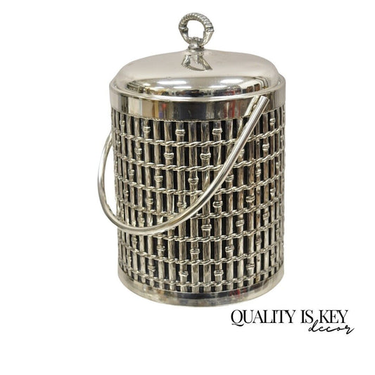 Vintage Hollywood Regency Faux Bamboo Silver Plated Lidded Ice Bucket