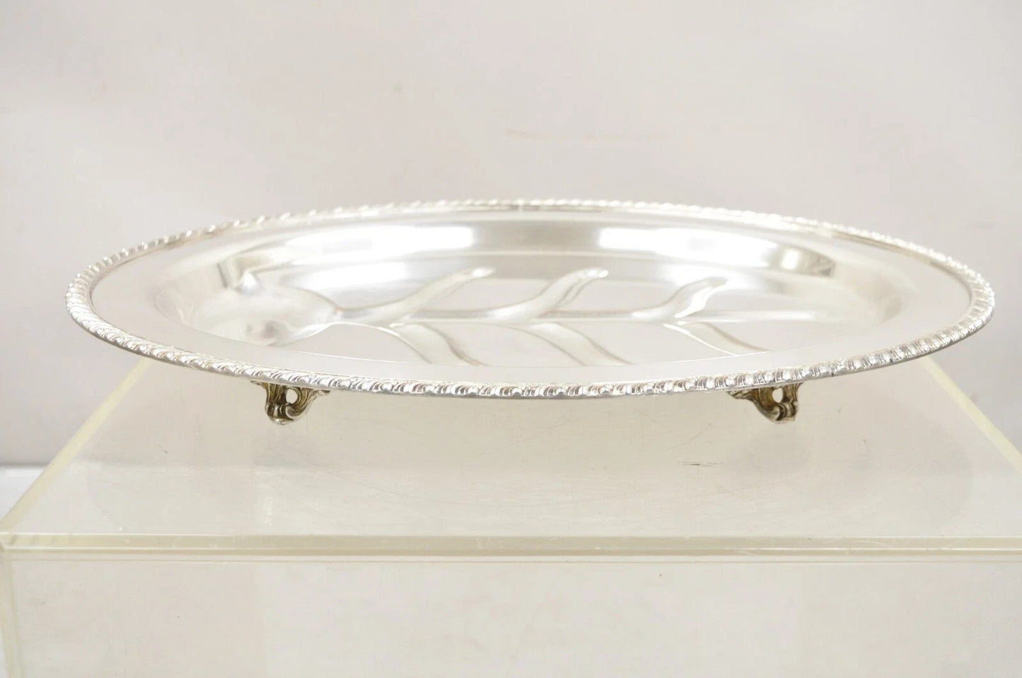 Vintage English Regency Silver Plated Oval Meat Cutlery Serving Platter Tray