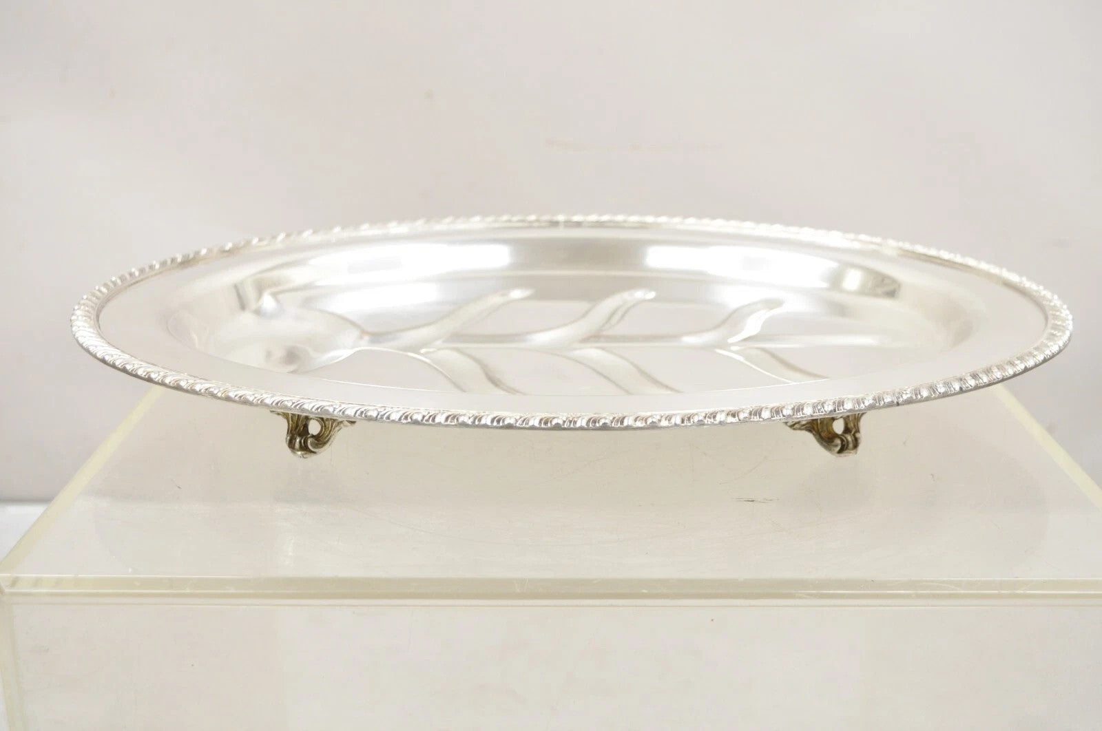 Vintage English Regency Silver Plated Oval Meat Cutlery Serving Platter Tray