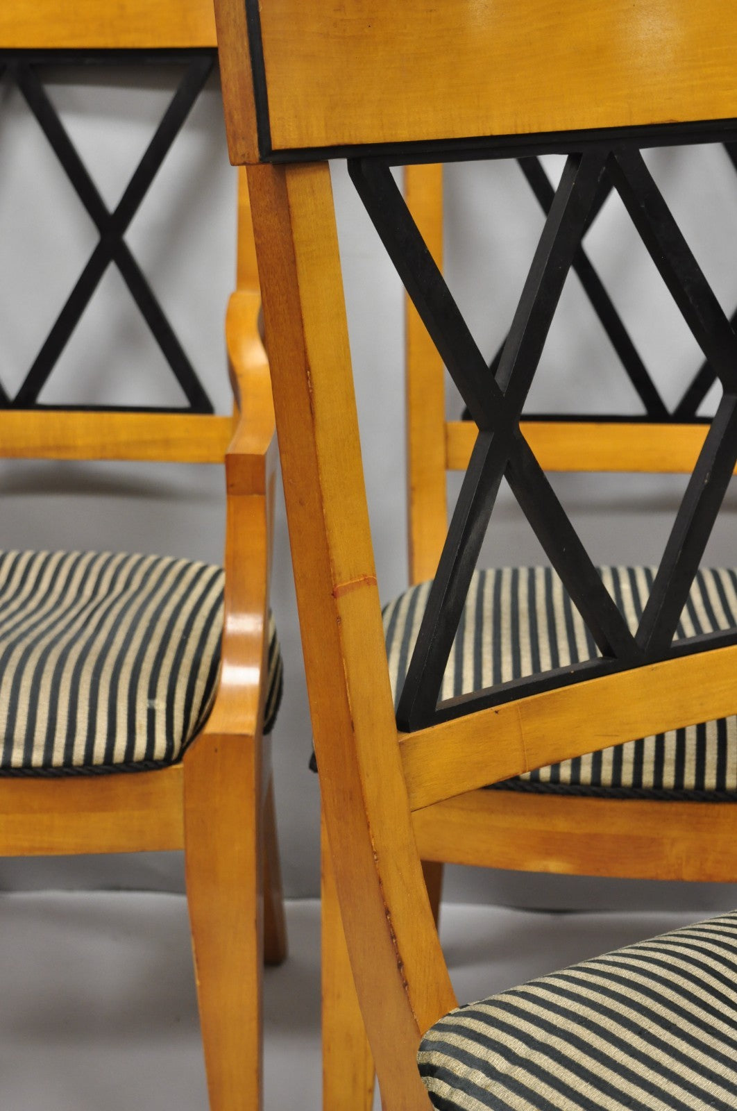 Biedermeier Empire Style Maple Wood Double X Back Dining Room Chairs - Set of 6