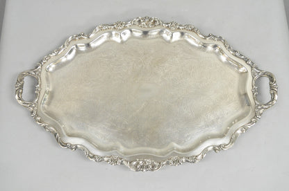 Antique Wallace Baroque Large 28" Silver Plated Serving Bar Tray w/ Handles