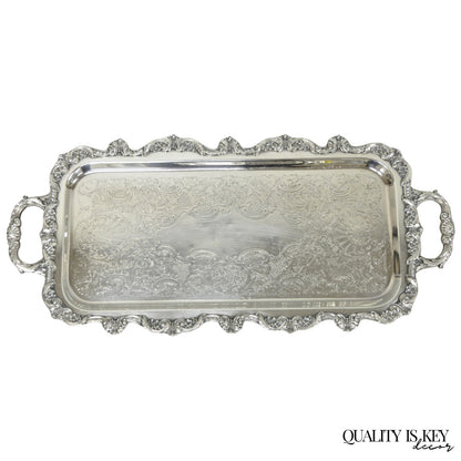 Vintage Old English Poole Silver Plated Footed Narrow Serving Platter Bar Tray