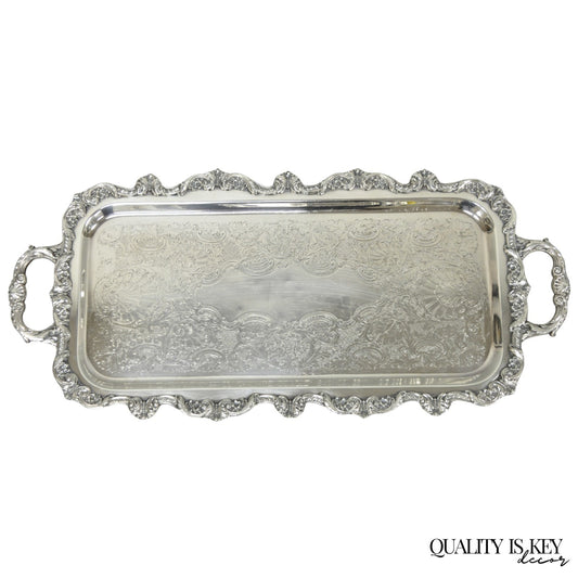 Vintage Old English Poole Silver Plated Footed Narrow Serving Platter Bar Tray