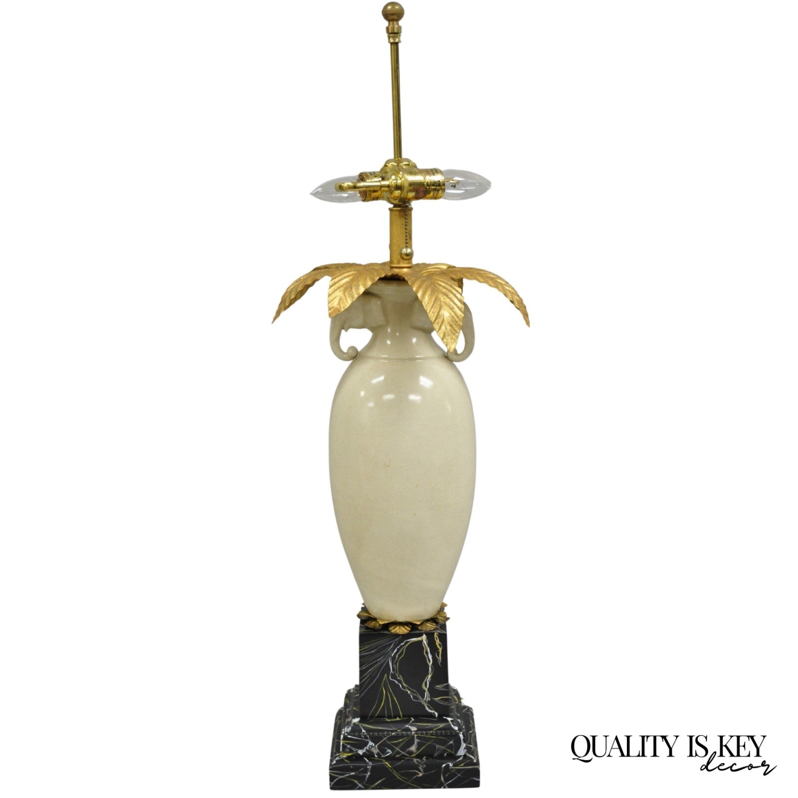 Frederick Cooper Hollywood Regency Ceramic Elephant Safari Palm Tree Table Lamp