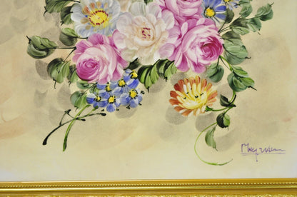 Mary Wilson French Hand Painted Porcelain Plaque Pink Rose Flower Painting (B)