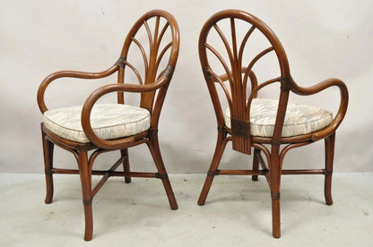 Vintage Hollywood Regency Bentwood Rattan Fan Back Dining Chairs - Set of 4
