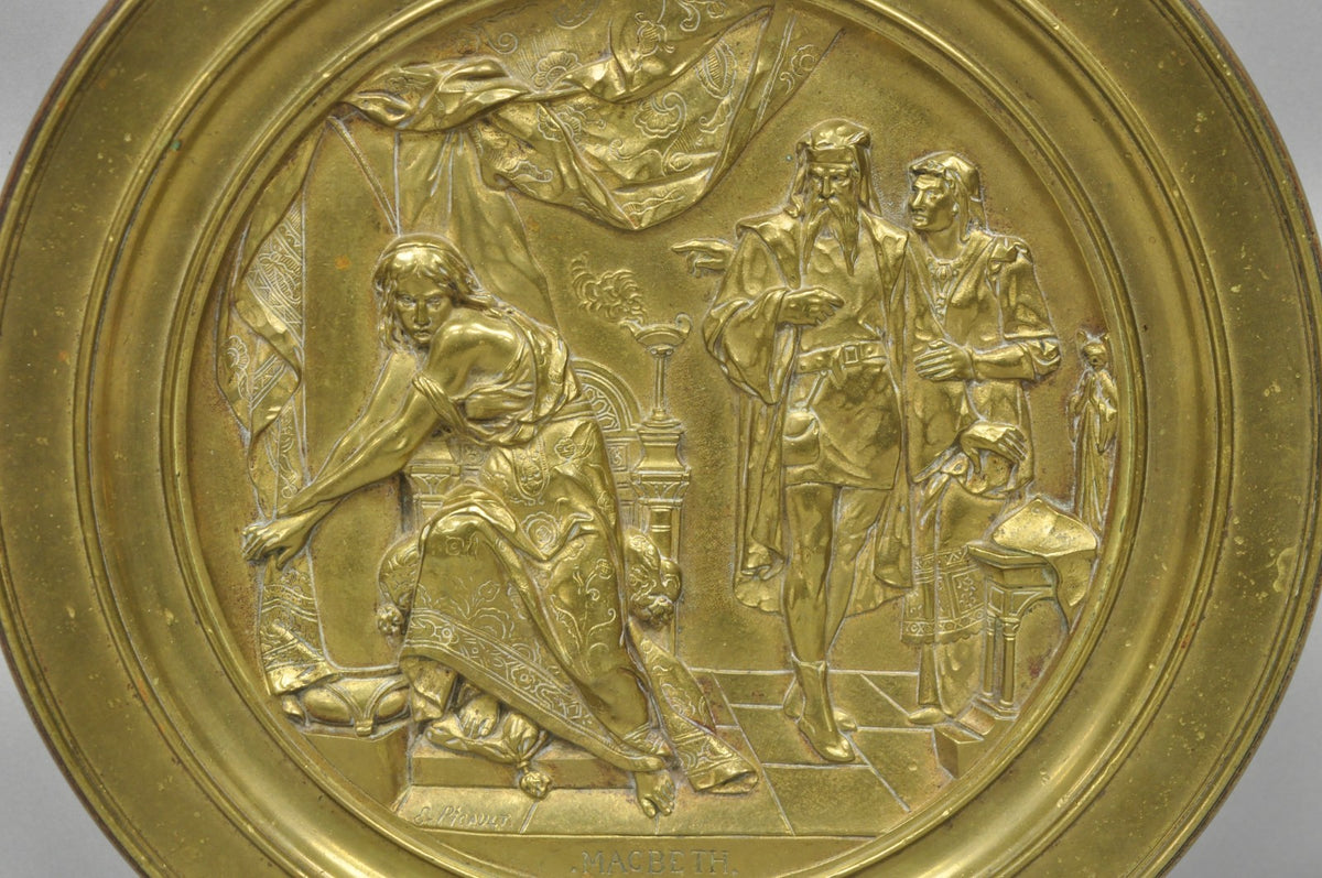 19th C. Emile Louis Picault Macbeth Bronze Relief Pedestal Compote Tazza Dish