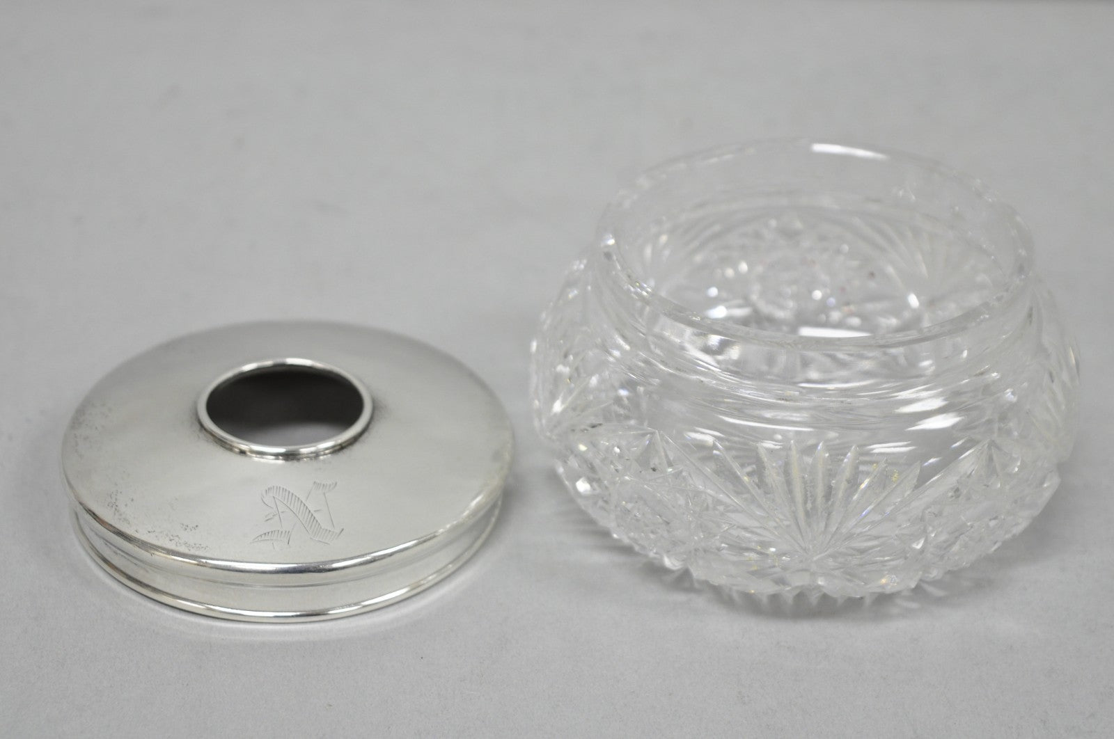 Antique Victorian Sterling Silver Crystal Glass Vanity Hair Receiver "N" Mono