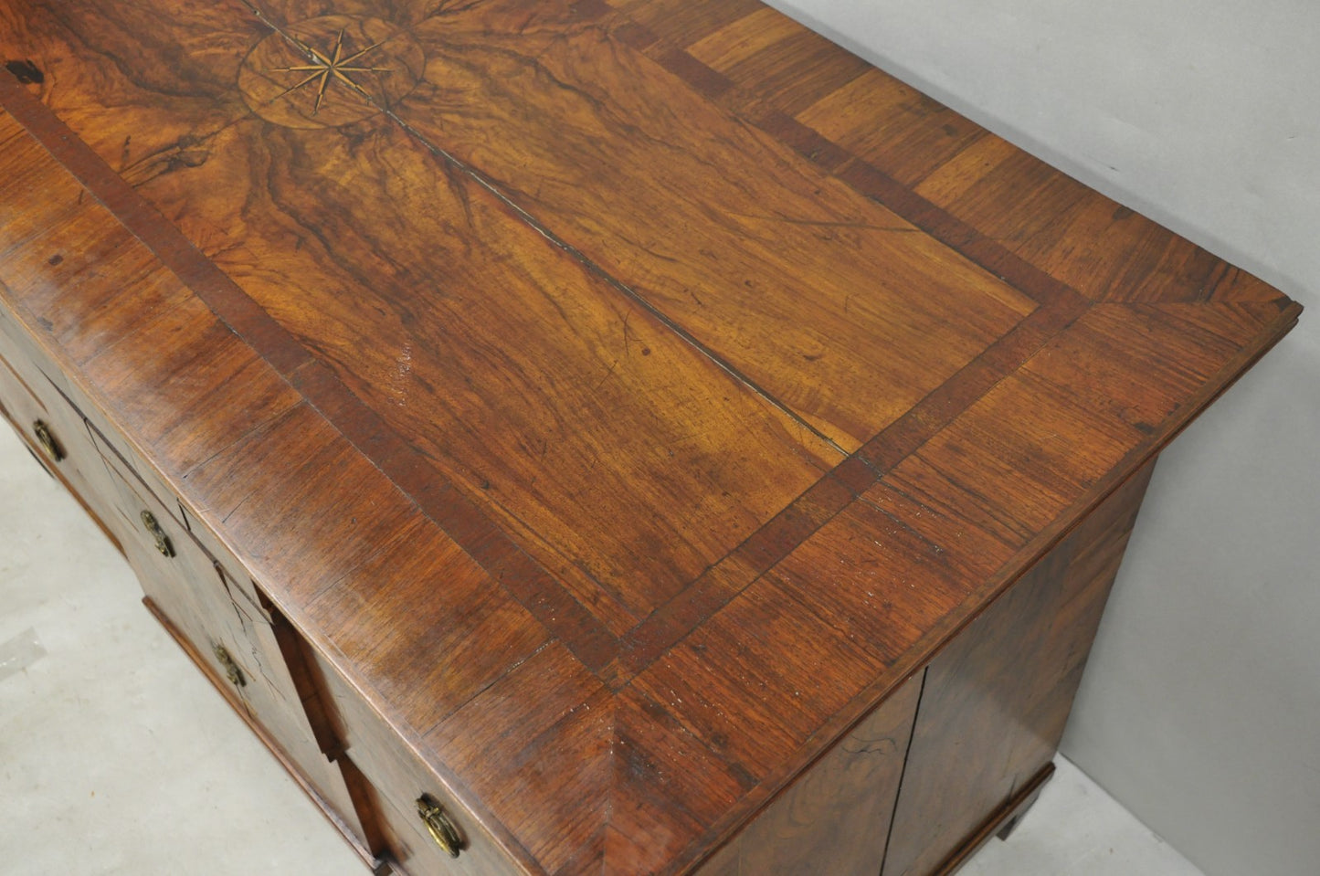 Antique Italian Biedermeier Burr Walnut 3 Drawer Commode Dresser Chest of Drawer