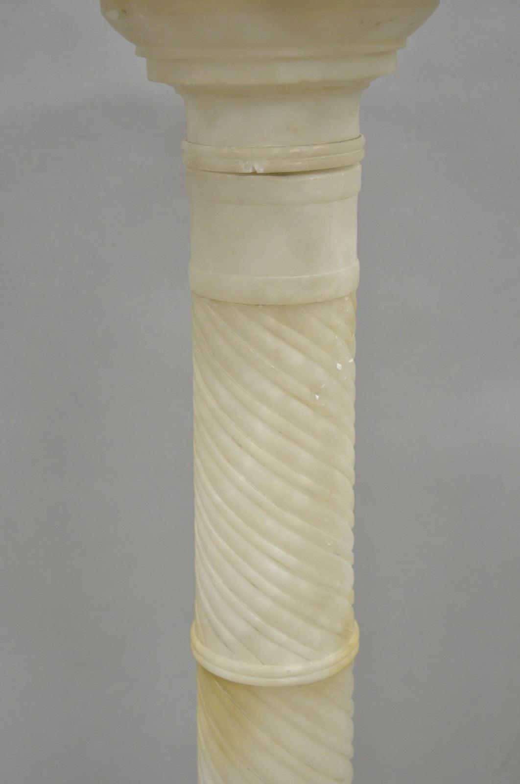 Antique Italian Neoclassical Carved Alabaster Spiral Column Narrow Pedestal