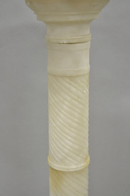 Antique Italian Neoclassical Carved Alabaster Spiral Column Narrow Pedestal