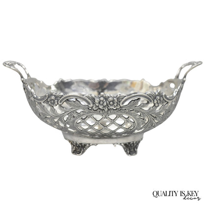 Vintage English Victorian Silver Plated Floral Pierced Small Nut Candy Dish