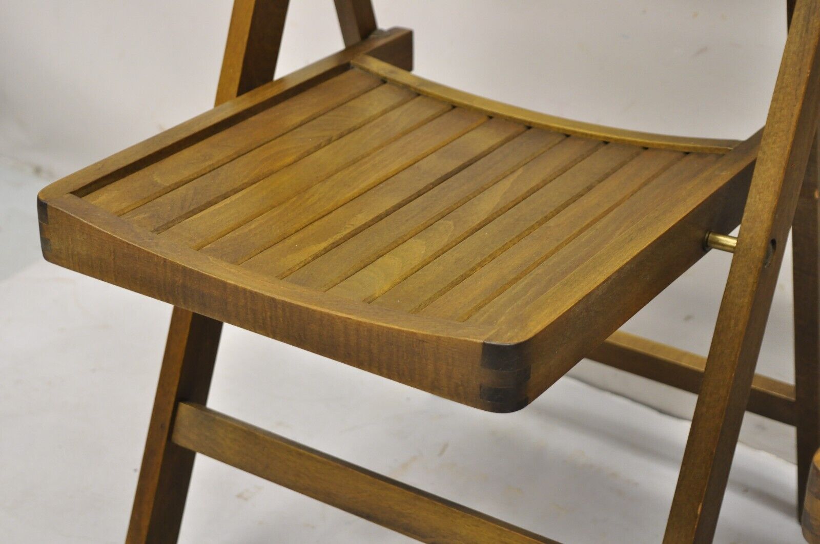 Vintage Mid Century Modern Solid Wood Slatted Folding Chairs  - Set of 6