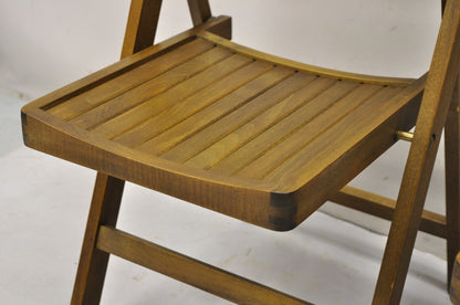 Vintage Mid Century Modern Solid Wood Slatted Folding Chairs  - Set of 6