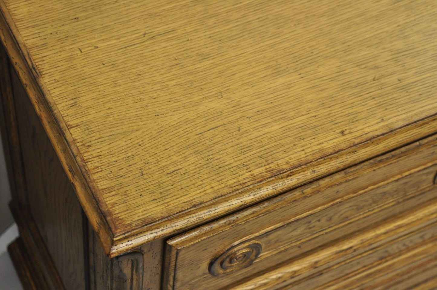 Vintage French Country Provincial Oak Wood 3 Drawer Bachelor Chest Commode Pair