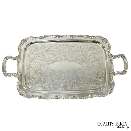 Vintage WM A Rogers Victorian Silver Plated Twin Handle Serving Platter Bar Tray