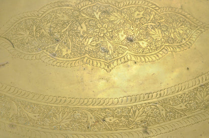 Vintage Moroccan Middle Eastern Solid Brass Large Oval Engraved 35" Tray Top