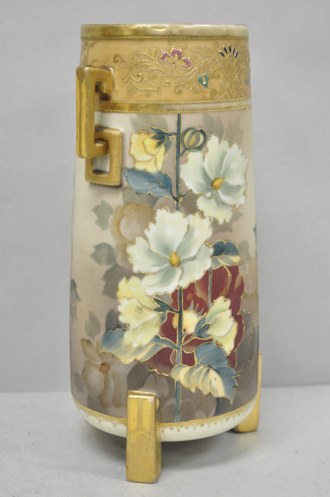 Antique Nippon Noritake Hand Painted Art Nouveau Porcelain Footed Round Vase
