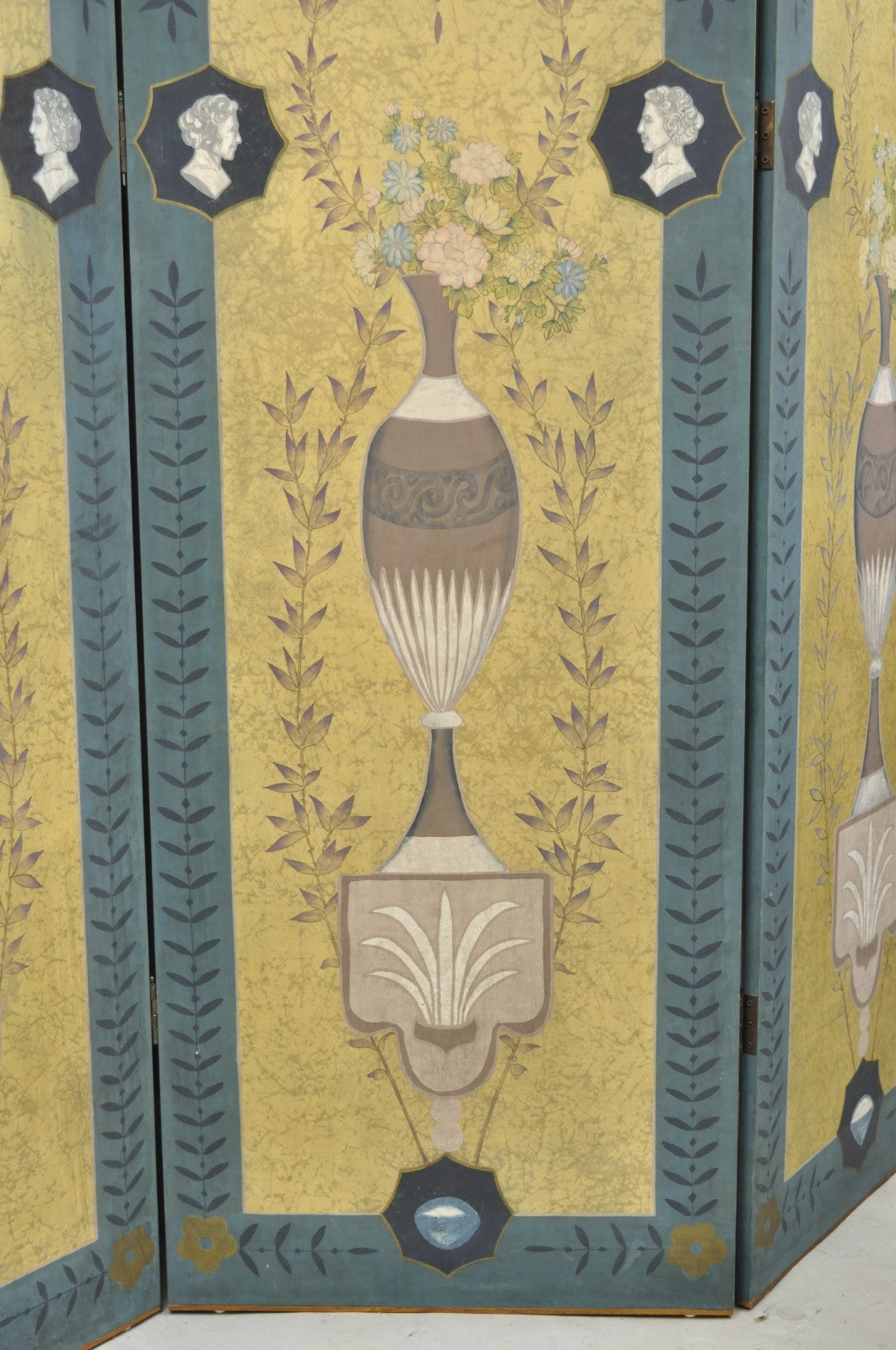 Neoclassical Robert Adam Style 96" Large 4 Panel Folding Screen Room Divider