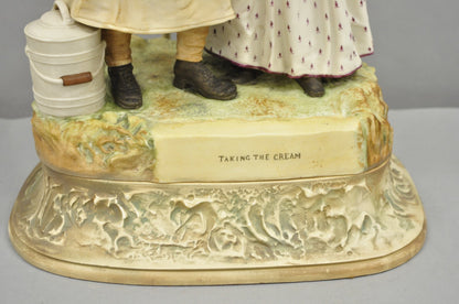 Antique Large Victorian Bisque "Taking The Cream" Porcelain Figure Table Lamp