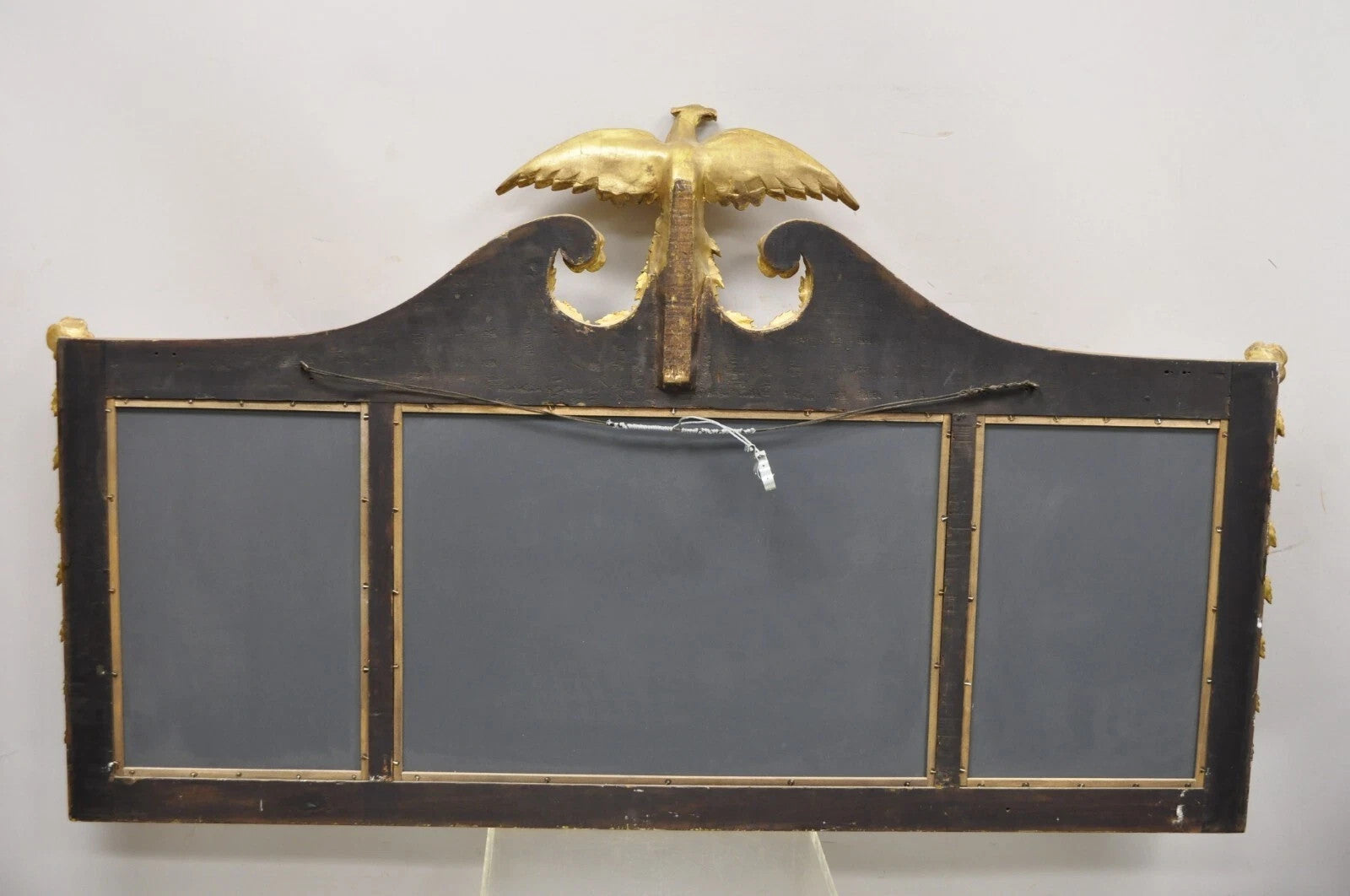 Antique American Federal Gilt Carved Overmantle Triple Mirror with Gold Eagle